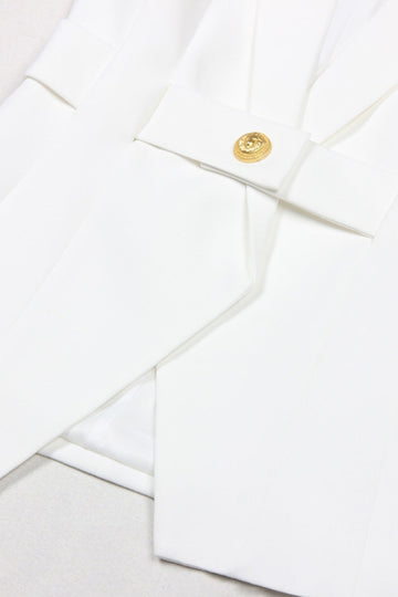 Hvid Peak revers ærmeløs Satin Kvinder Blazer